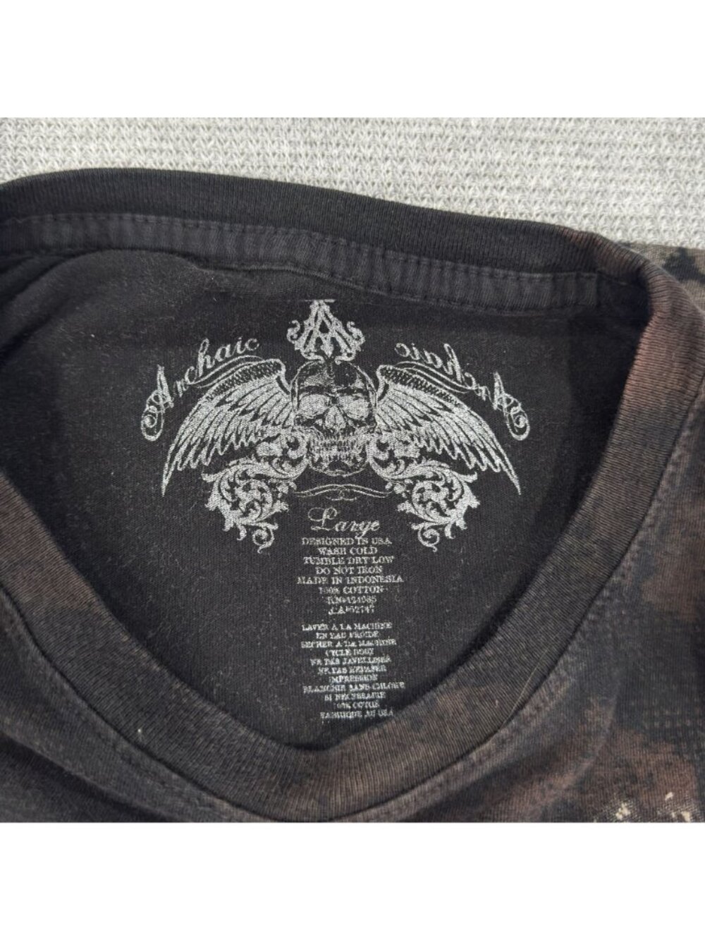Archaic By Affliction Distressed Graphic T-Shirt Mens Lg Black/Brown Acid Wash - Picture 6 of 13